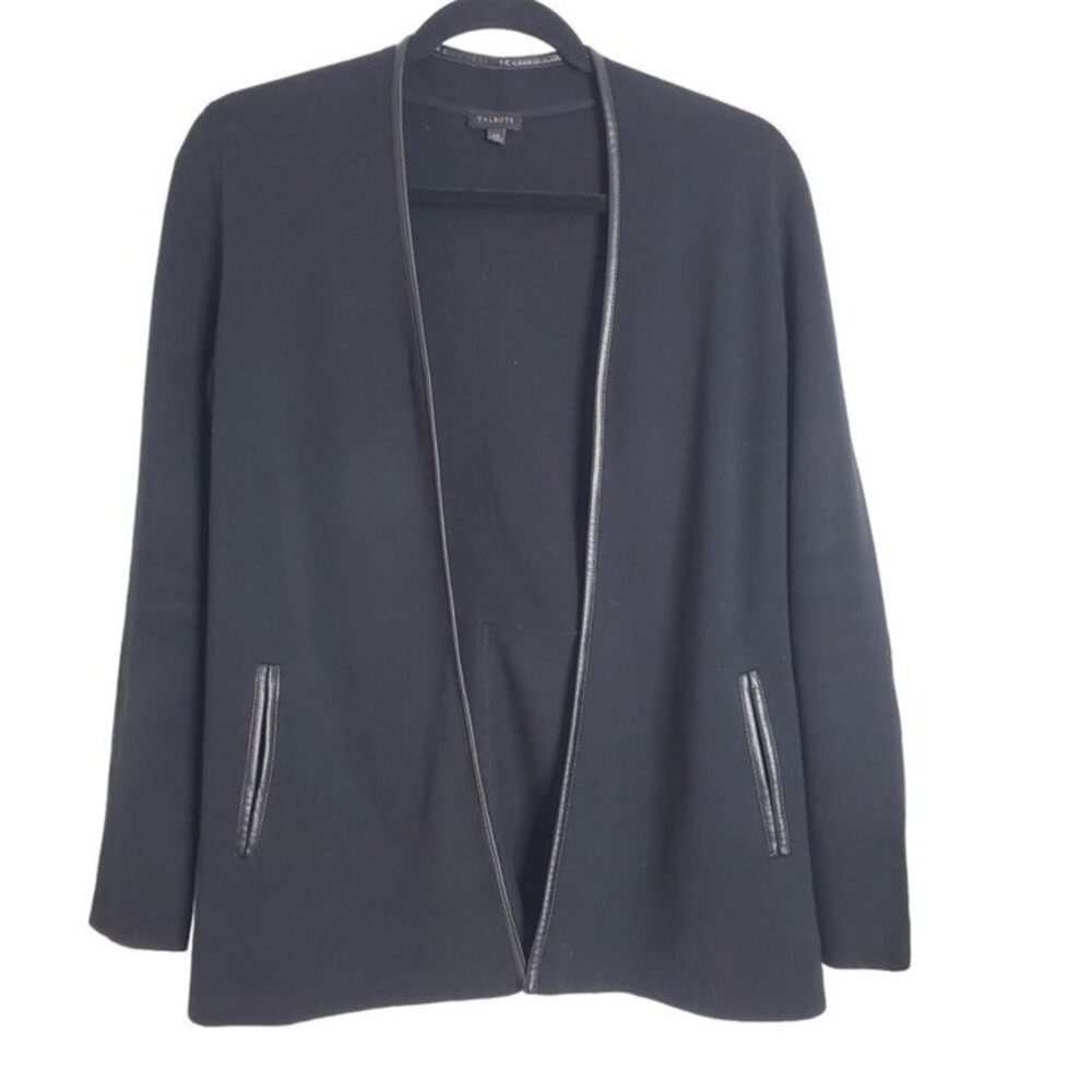 Talbots Knit Cardigan Womens Plus 1X Black Pockets Open Front